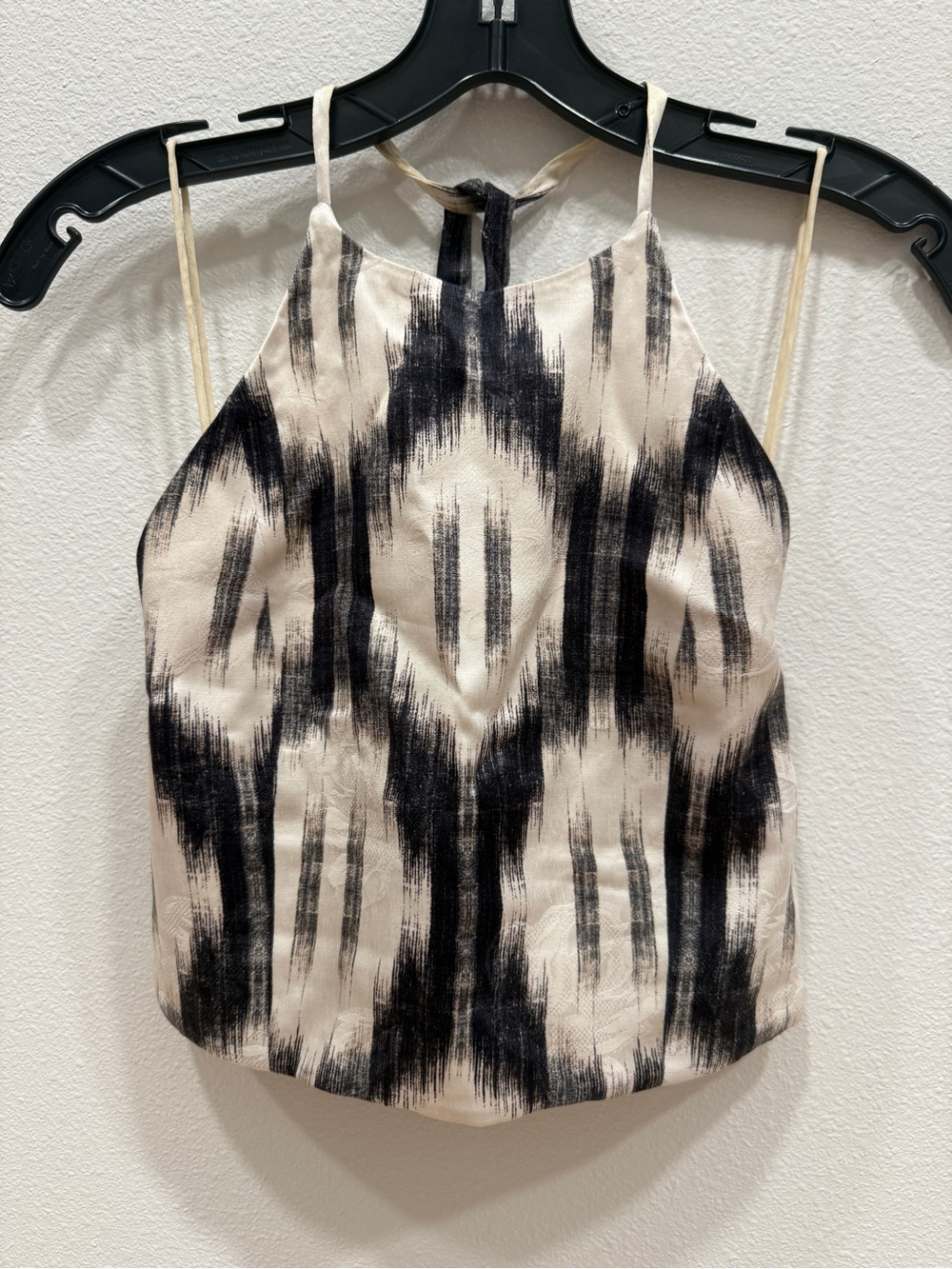 Alice + Olivia Cream and Black Brushstroke / ikat Halter Camisole